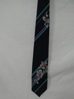 Vintage LEONARD PARIS Made In Italy Pure Silk Navy Pink Bird Floral Luxury Tie